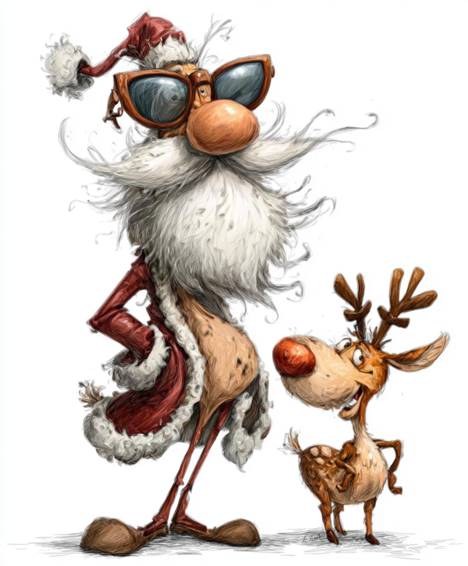 Santa and Rudolf Crazy Cartoon Line Art Color Bundle 2 24 Digital Ai ...