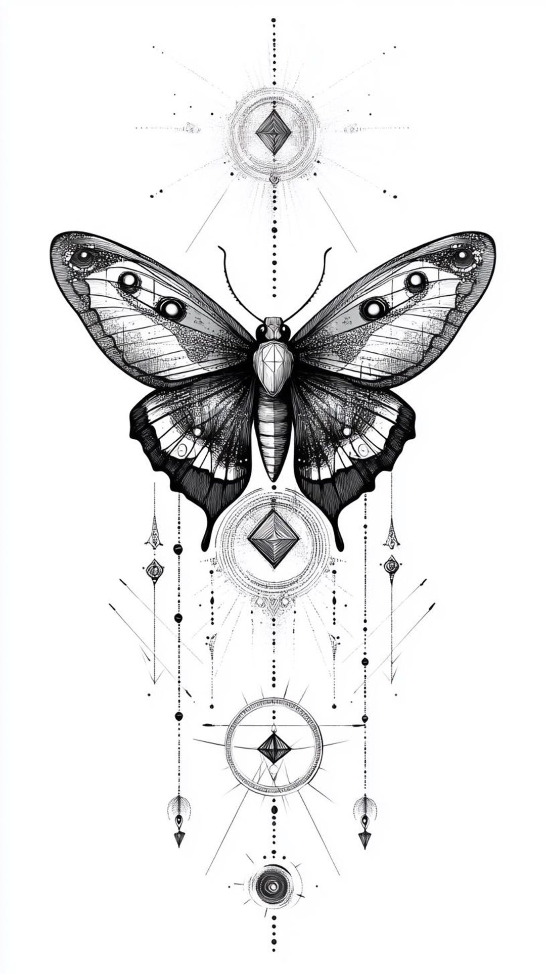Moth Abstract Drawing Moth Abstract Tattoo Black and White Line Art Bundle 1 28 Digital Ai ...