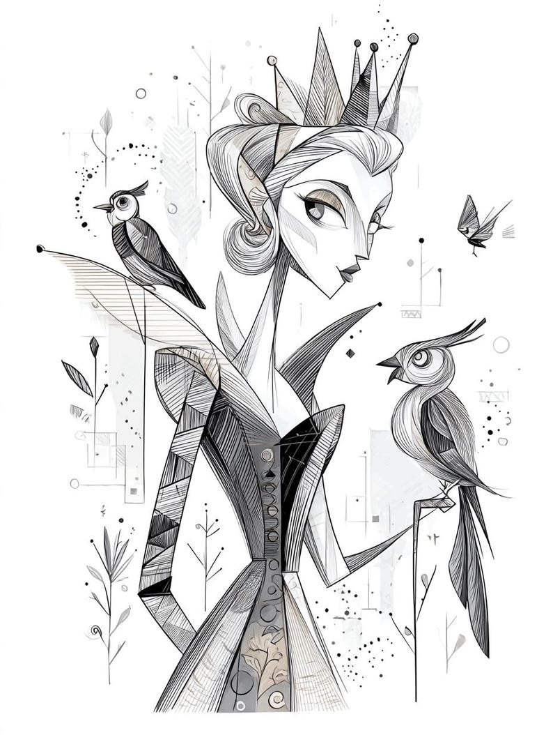 Fairy Abstract Queen Line Art Cartoon Black and White Bundle 1 24 ...
