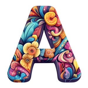 Drop Cap Groovy 1960&#39;s Style Alphabet Color Line Art Bundle A-M    52 Digital Ai Line Art PNG-SVG (Digital Download)