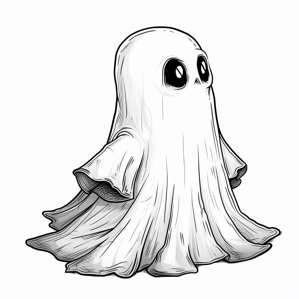 Ghost Cartoon Black and White Bundle 1 48 Digital Ai Line Art PNG
