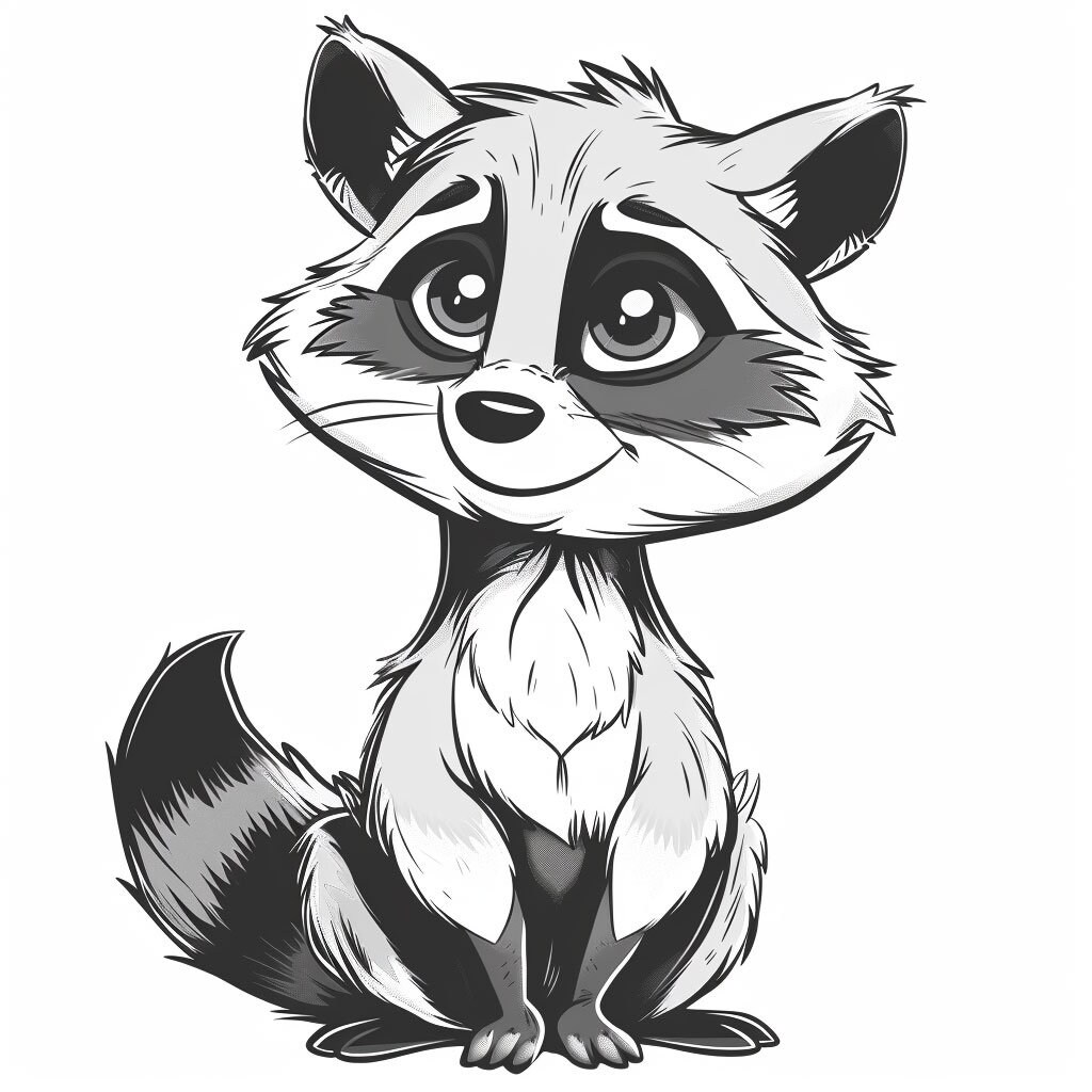Cartoon Racoon Line Art Black and White Bundle1 60 Digital Line Art Ai ...