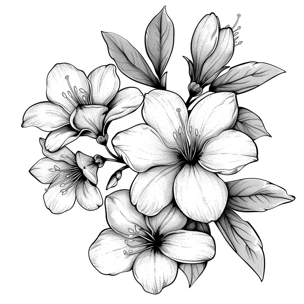Azaleas Blooms Line Art Pen & Ink Monochrome Transparent Background ...