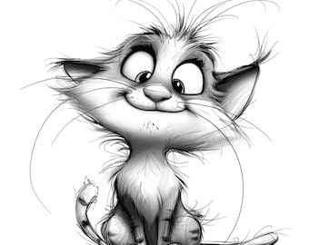 Cat Crazy Cartoon  Bundle 1  48 Digital Ai Line Art PNG-SVG (Digital Download)