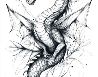 ドラゴンのイラスト 白黒バンドル 3 34 デジタル Ai 線画 PNG-SVG
