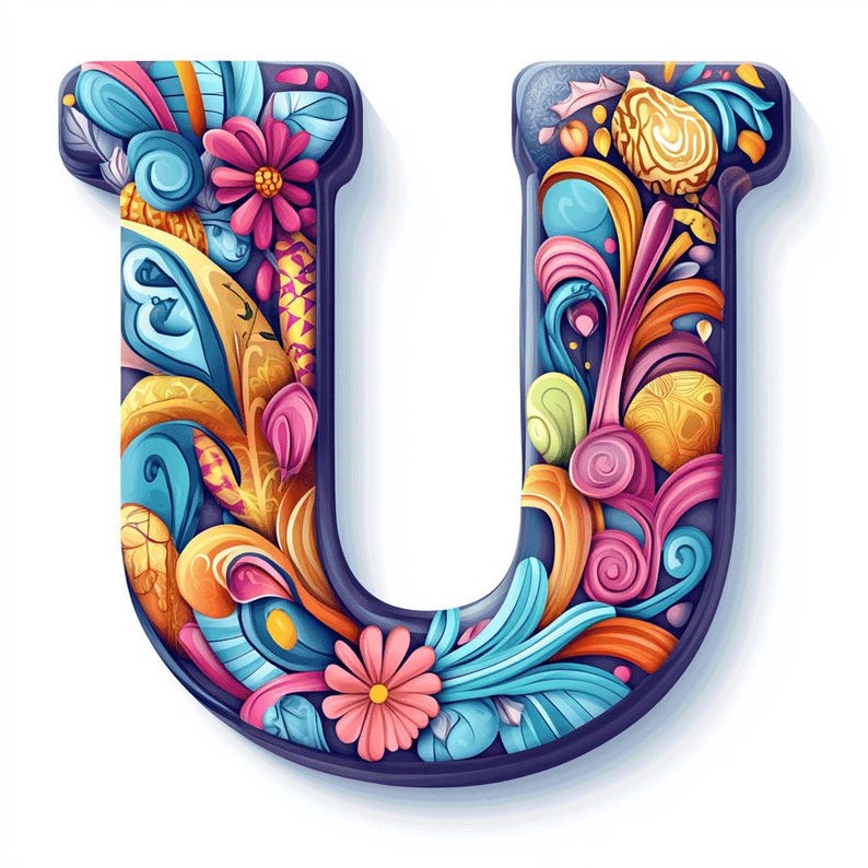 Uid Alphabet Drop Cap Groovy 1960's Style Alphabet Color Line Art Bundle N-Z 52 ...