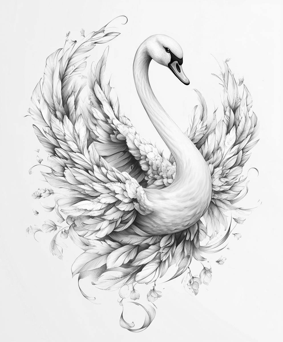 白鳥の白黒線画バンドル 1.28 デジタル Ai 線画 PNG-SVG (デジタル