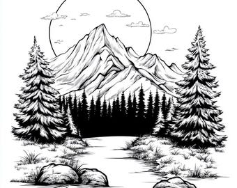Mountains Logo Line Art - Black/White Bundle 3     20 Digital Ai Line Art   Svg - Png
