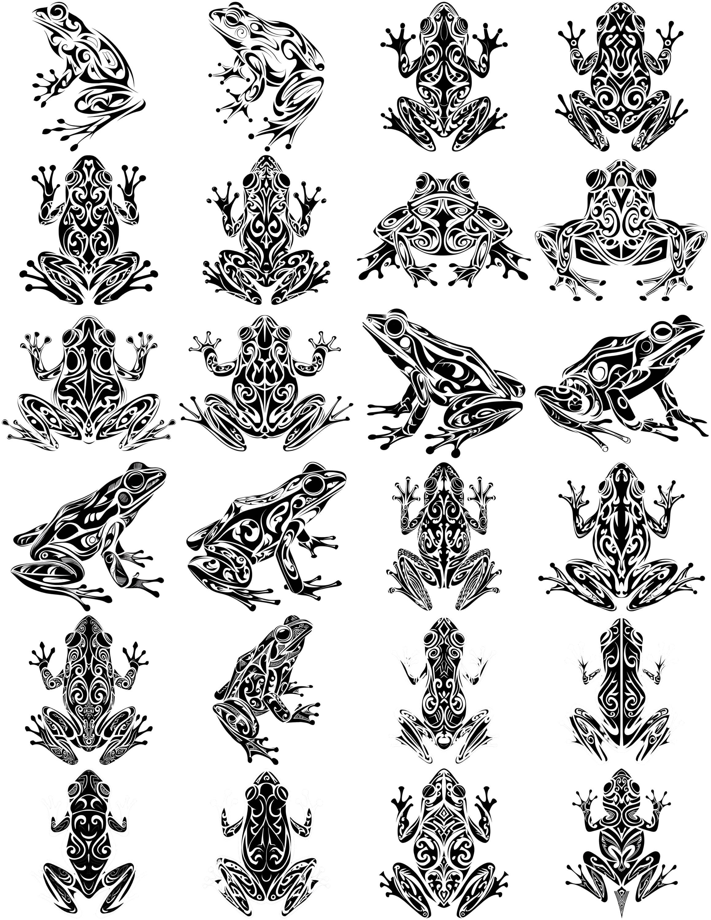 カエルのタトゥー風線画 白黒バンドル 1.48 デジタル Ai 線画 PNG-SVG