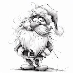 Santa Crazy Cartoon Line art illustration  Black and White  Bundle 3   34 Digital Line Art Ai  Svg-Png