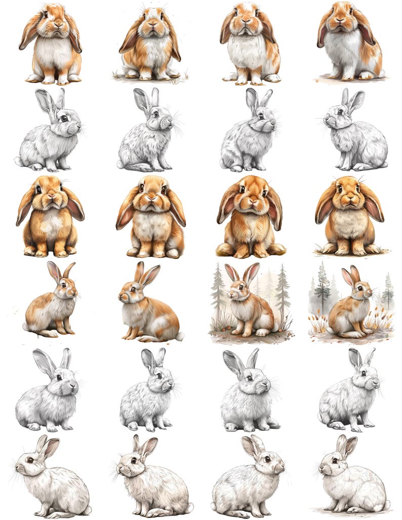 Rabbit Illustration Color Bundle 2 43 Digital Line Ai Art PNG SVG ...