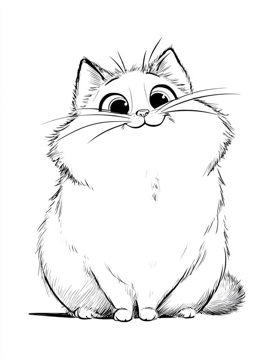 猫/子猫の全身図漫画線画白黒バンドル 1 28 デジタル Ai 線画 PNG-SVG