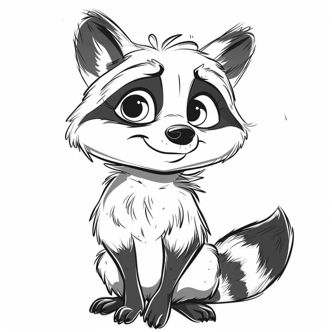 Cartoon Racoon Line Art Black and White Bundle1 60+ Digital Ai Line Art ...