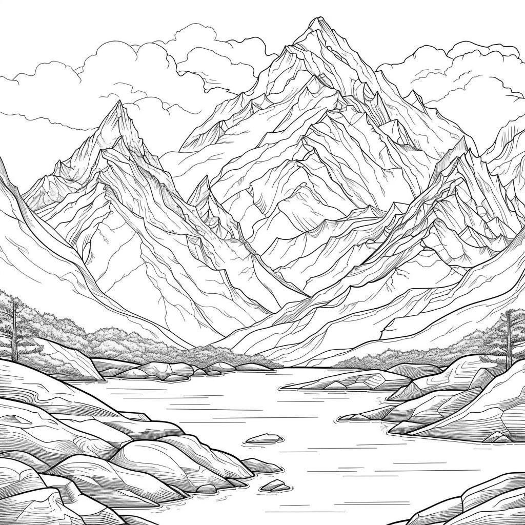 Mountains Clean Line Art - Black/white Bundle 1 30 Digital Line