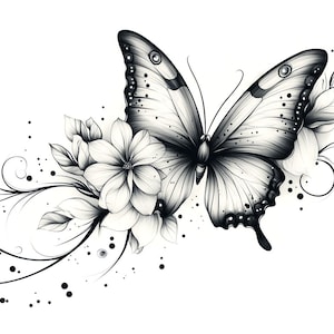 Butterfly and Flowers Tattoo Line Art Bundle 2    36 Digital Line Art Ai  PNG SVG