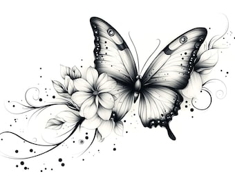 Schmetterling und Blumen Tattoo Line Art Bundle 2 36 Digital Ai Line Art PNG SVG