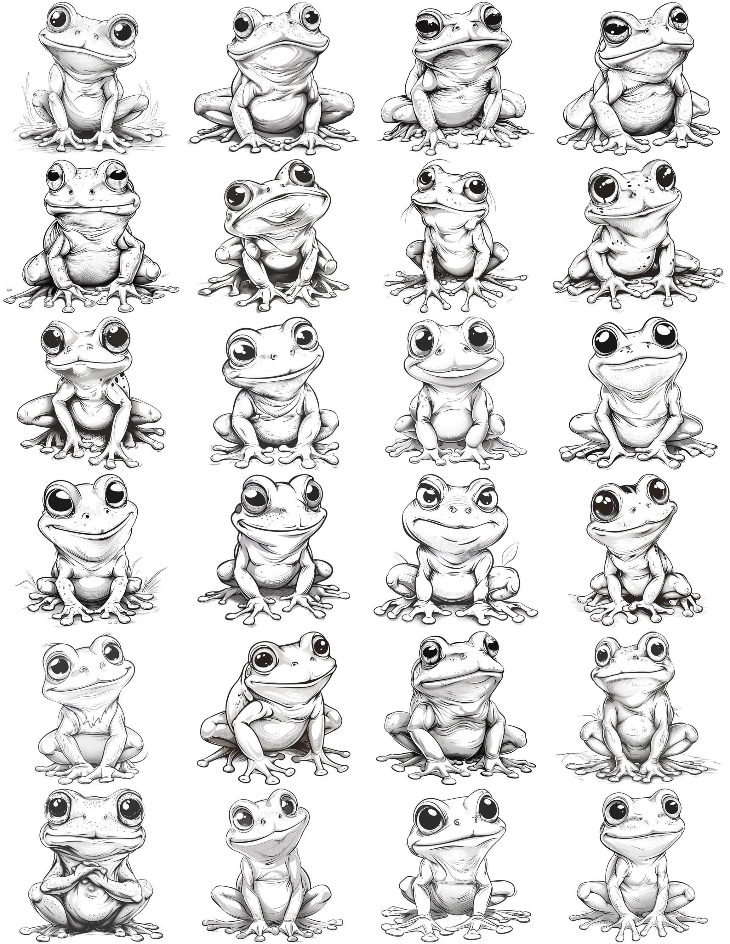 カエルの漫画線画 白黒バンドル 1.50 デジタル Ai 線画 PNG-SVG
