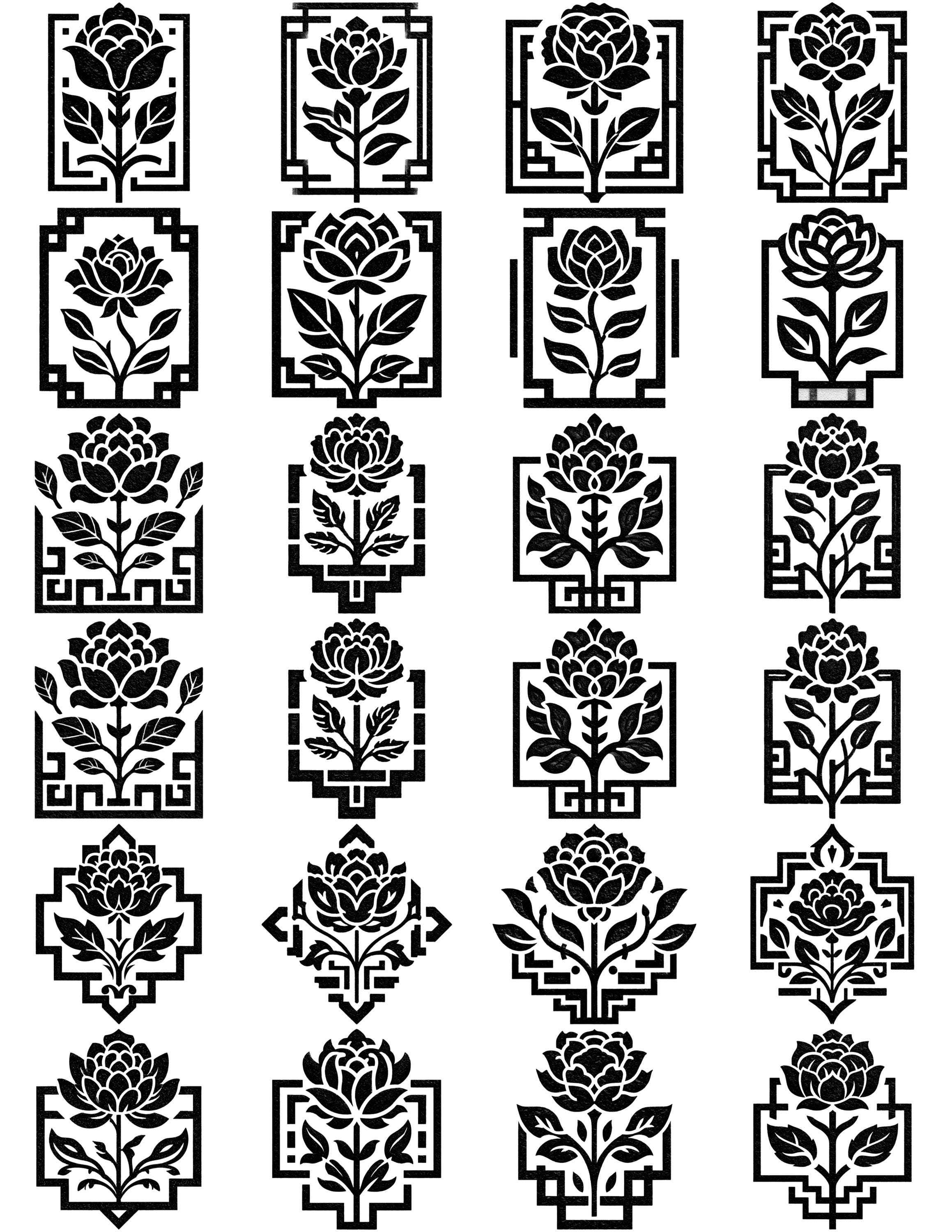 Rose Blossoms Byzantine Style Black/white Line Art Bundle 1 55 Digital ...