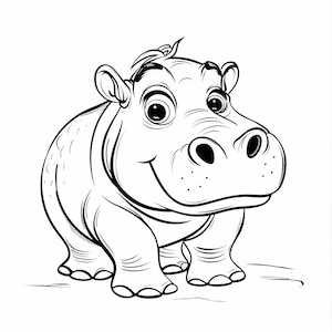 Hippo Cartoon Black and White Line Art Bundle 1     105  Digital Line Art Ai  PNG SVG