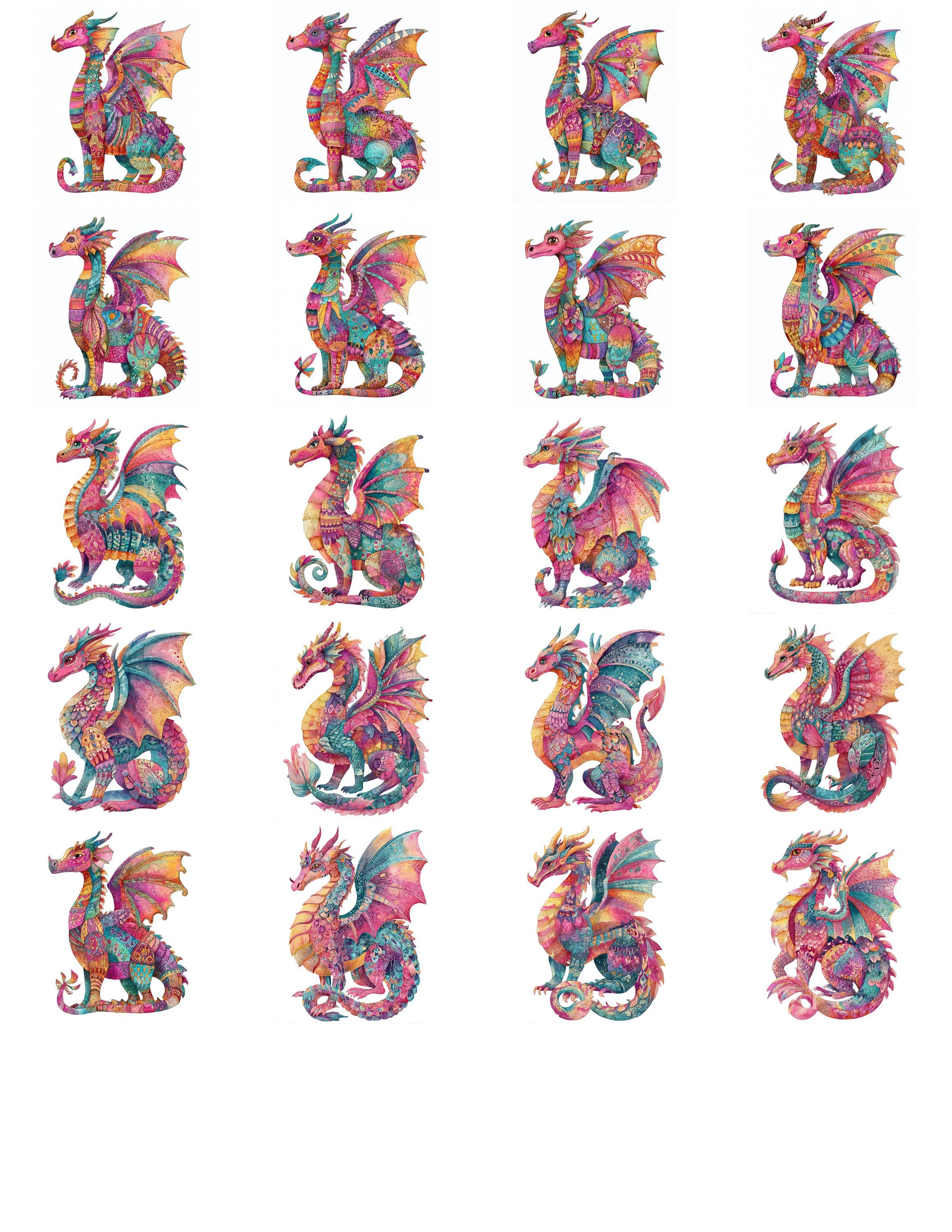 ドラゴン水彩線画バンドル 1/20 デジタル Ai 線画 PNG-SVG (デジタル