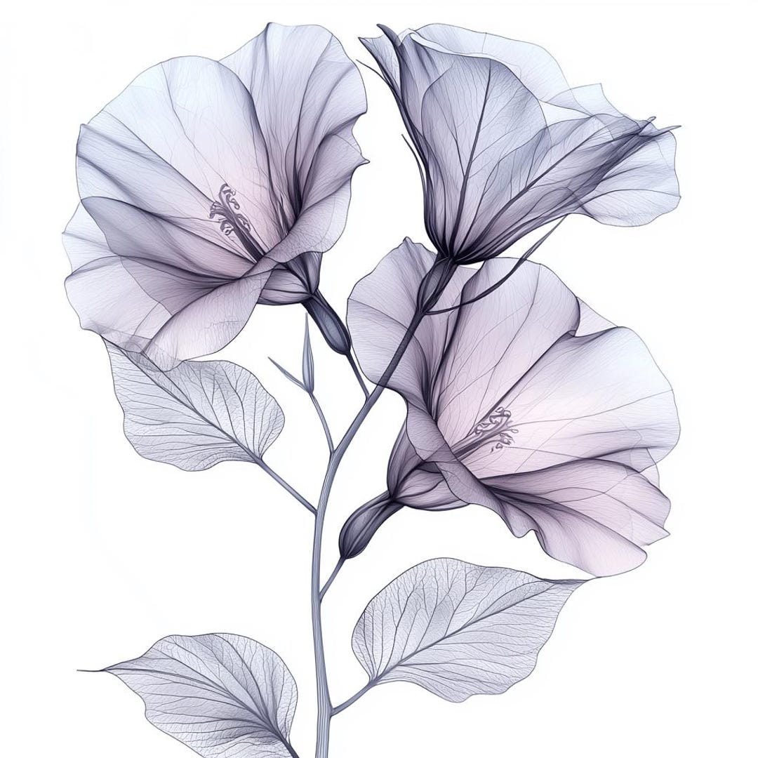 Morning Glory Blooms Skeletonized Purple Line Art Bundle 1 24