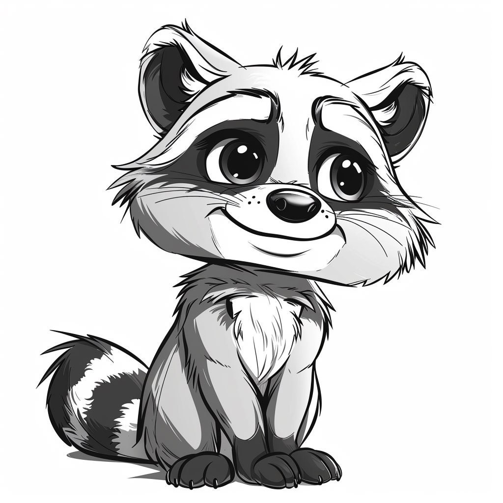 Cartoon Racoon Line Art Black and White Bundle1 60 Digital Line Art Ai ...