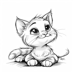 Paquete de 3 65 dibujos animados de gatos y gatitos en blanco y negro, arte lineal digital Ai Svg-Png