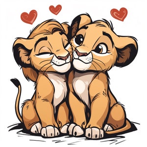 Lion Cubs with Hearts  Color/Black and White Line Art Bundle 1   34  Digital  Ai Images PNG SVG (Digital Download)