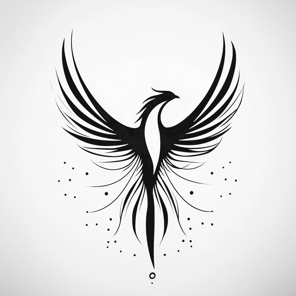 Phoenix Rising Tattoo Style Line Art Black/white Line Art Bundle 1 60 ...