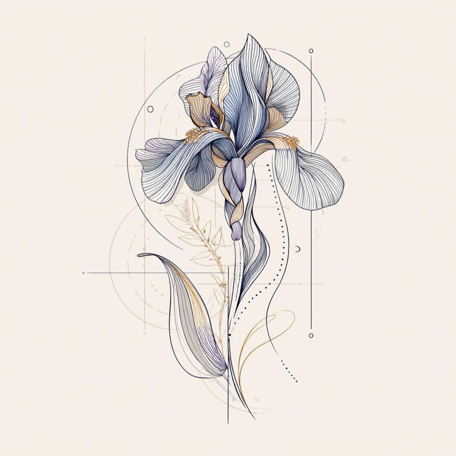 Iris Bloom Abstract Line Art Color Bundle 1 24 Digital Ai Line Art PNG ...