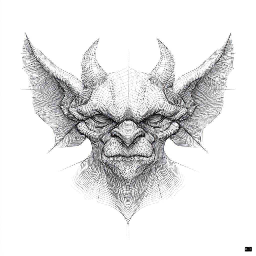 Gargoyle Line Art Black and White Bundle 2 32 Digital Line Ai Art
