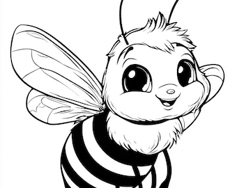 Bees Bumble Cartoon Black and White  Bundle 1   34 Digital Ai Line Art PNG-SVG (Digital Download)