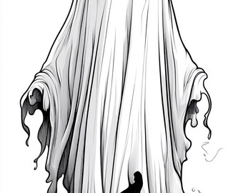 Ghost Cartoon Black and White Bundle 1 48 Digital Ai Line Art PNG