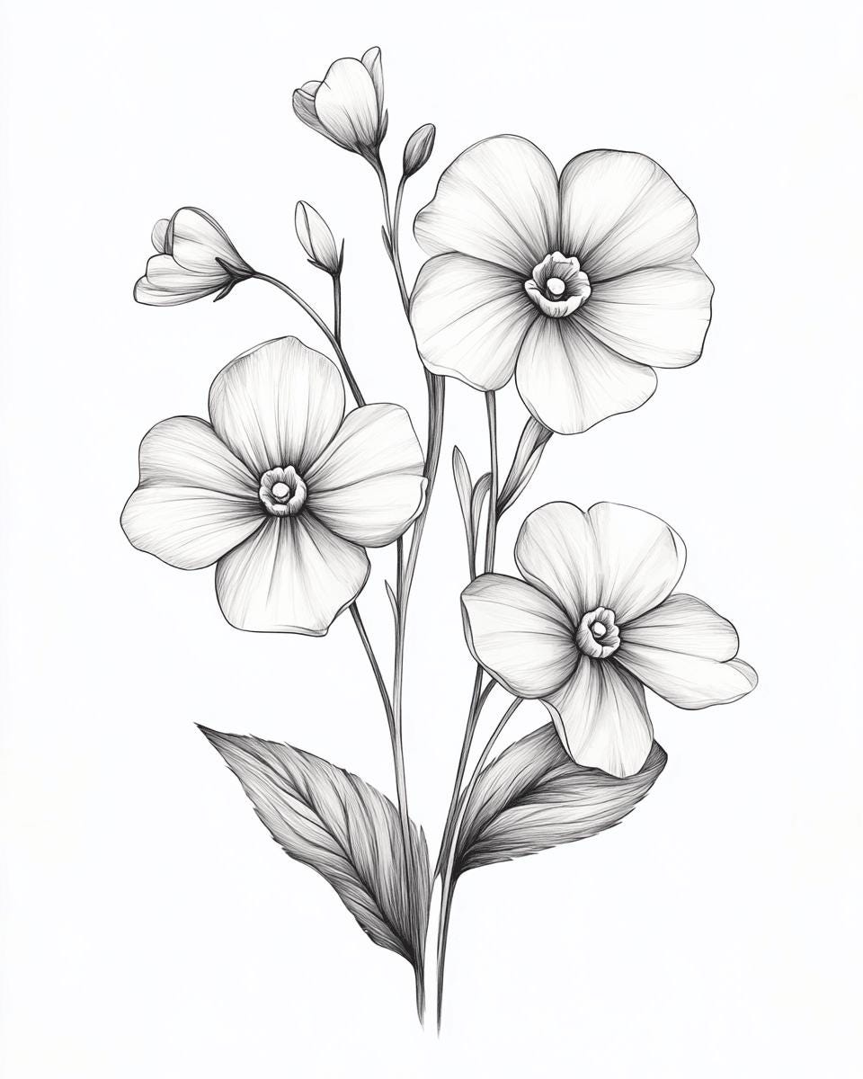 Pack de line art Nomeolvides | 55 cliparts florales SVG y PNG en blanco y negro