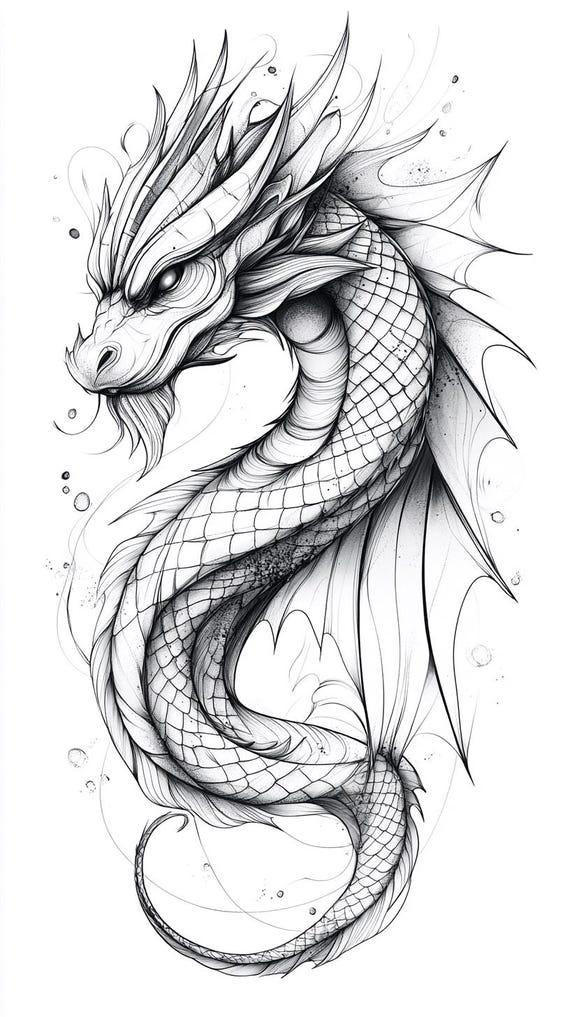 ドラゴンのイラスト 白黒バンドル 3 34 デジタル Ai 線画 PNG-SVG