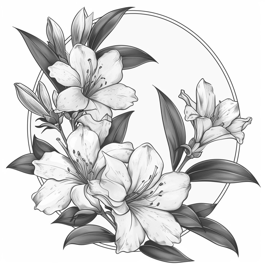 Azaleas Blooms Line Art Black and White Bundle 1 75 Digital Line Art AI ...