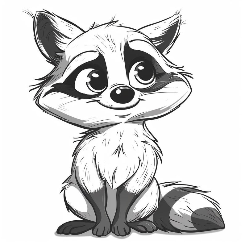 Cartoon Racoon Line Art Black and White Bundle1 60+ Digital Ai Line Art ...