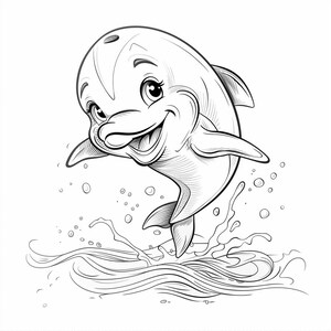 Dessin au trait noir/blanc dessin animé dauphin 2 lot de 64 dessins au trait numérique IA PNG SVG
