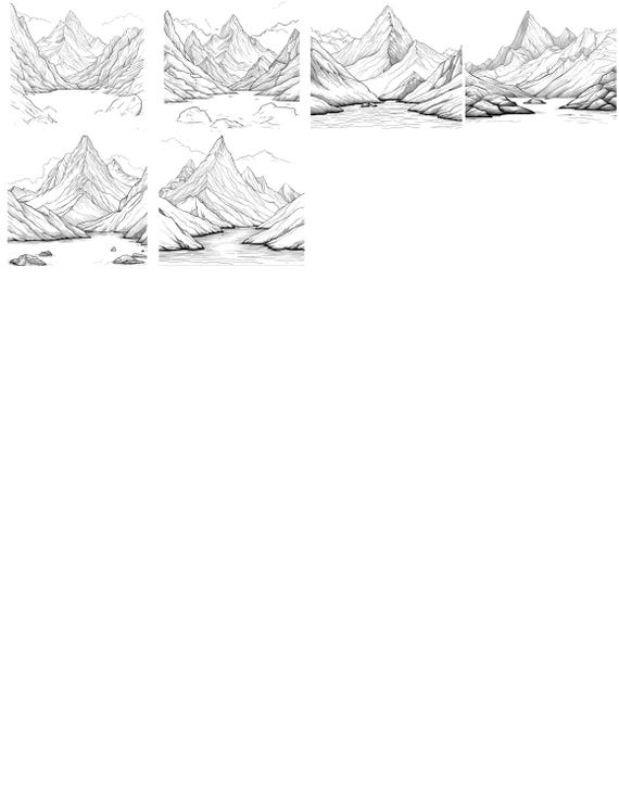 米山舞　ING ROUGH&SKETCH LINE WORK Mountains Clean Line Art - Black/white Bundle 2 30 Digital Line
