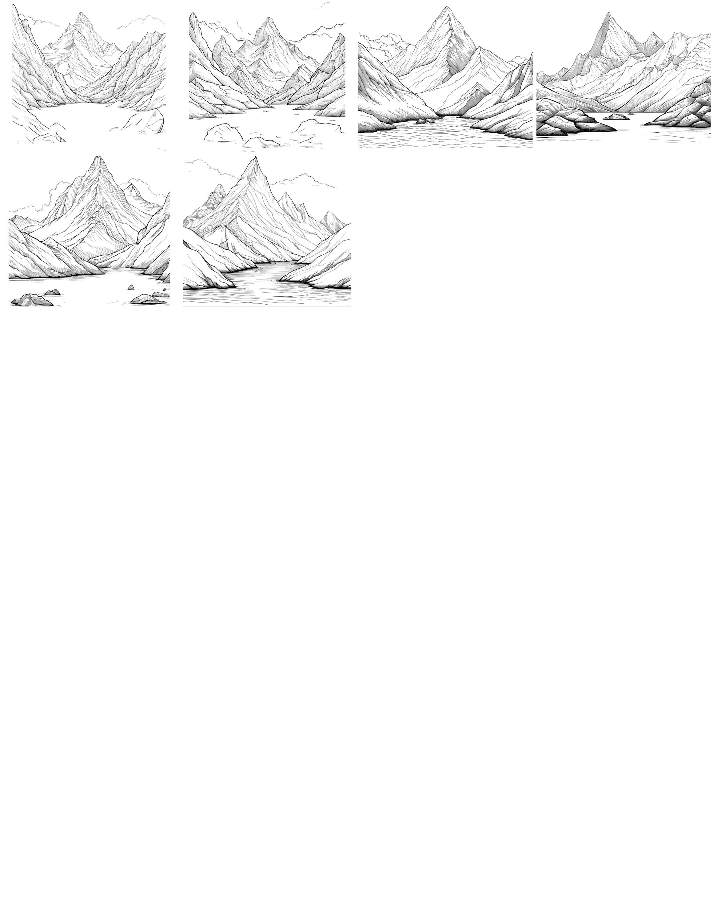 Mountains Clean Line Art - Black/white Bundle 2 30 Digital Line
