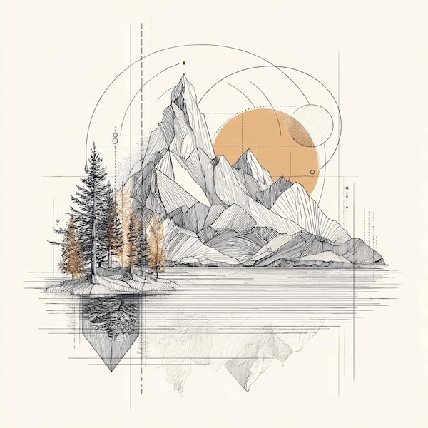Mountain Abstract Color Line Art Bundle 4    40  Digital Ai Line Art PNG-SVG (Digital Download)