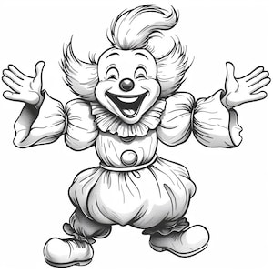 Clown del circo in bianco e nero Bundle1 84 Digital Line Art Ai Svg-Png