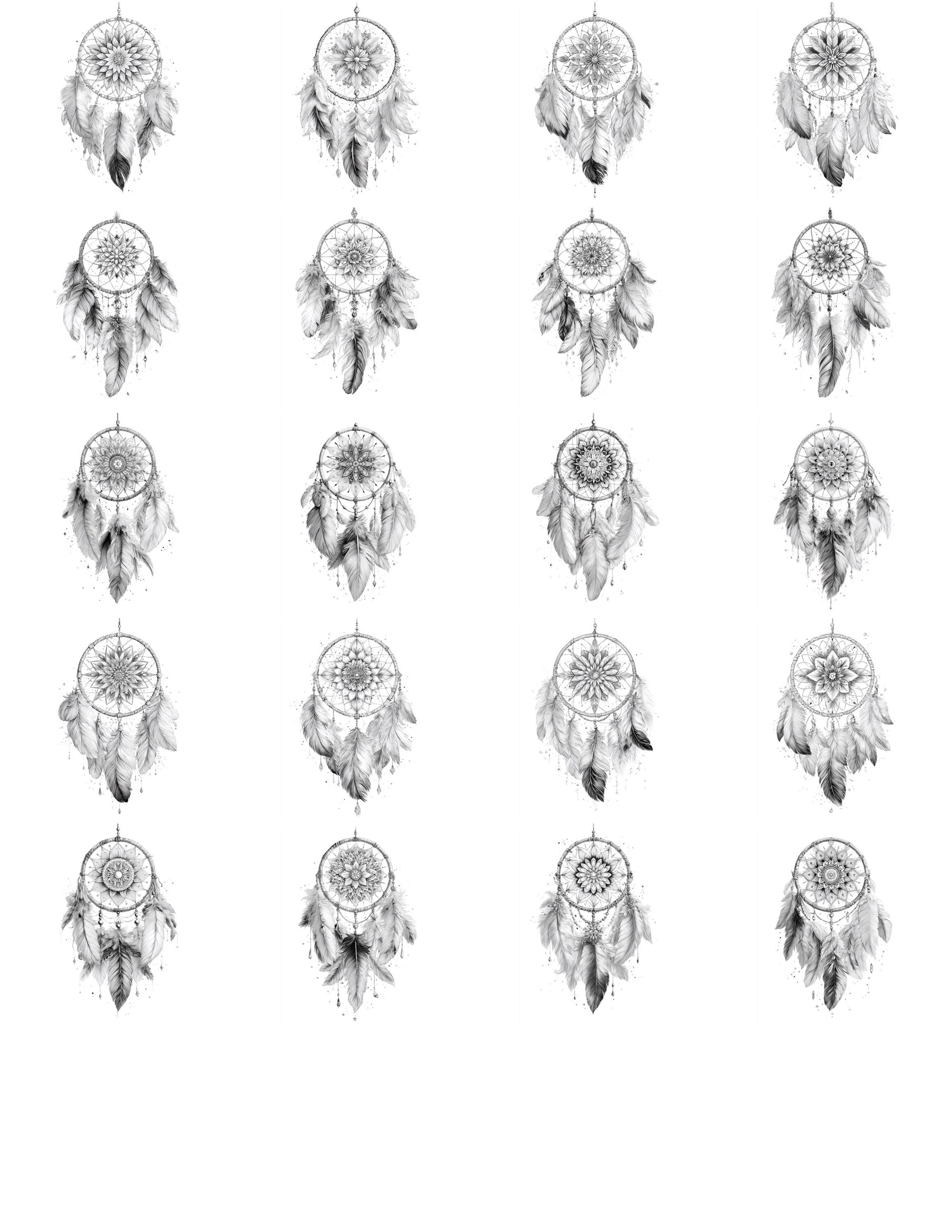 Dreamcatcher Black/white Line Art Bundle 1 20 Digital Line Ai Art