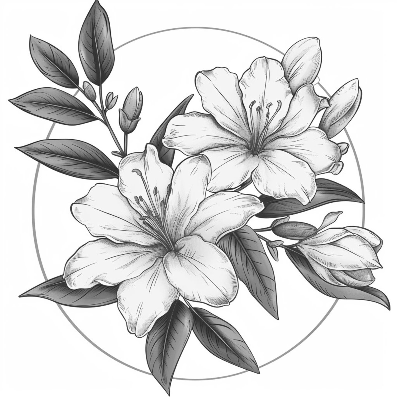 Azaleas Blooms Line Art Black and White Bundle 1 42 Digital Ai Line Art ...