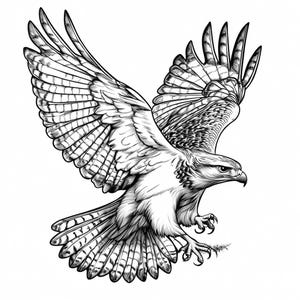 Hawk RedTail Line Art illustration  Black and White  Bundle 2   38  Digital Line Art Ai  PNG SVG