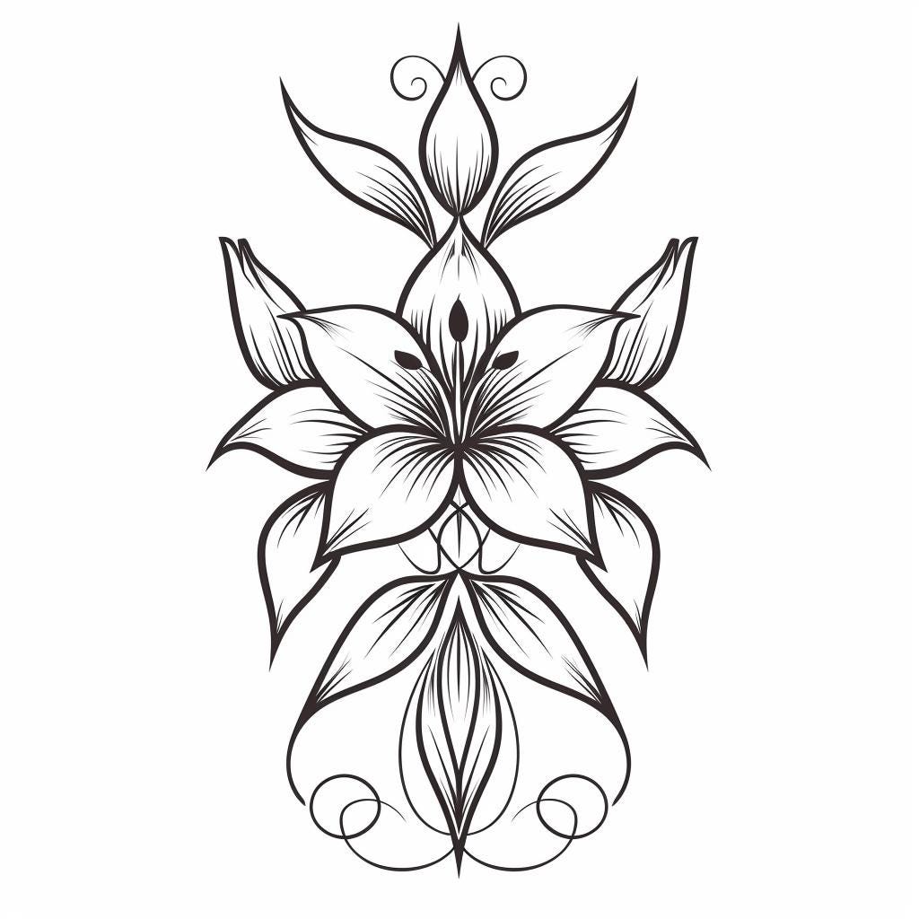 Lily Logo Tattoo Black/White Line Art  Bundle 1      54  Digital Line Art Ai  Svg Png