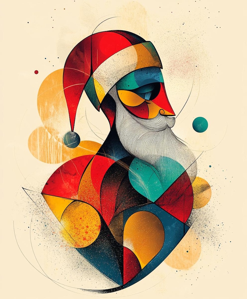 Santa Abstract Line Santa Abstract Modern Line Art Illustration Color Bundle 3 16 Digital ...
