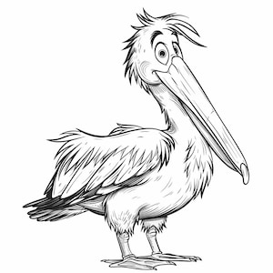 Illustrazione di cartone animato di pellicano in bianco e nero Bundle 1 52 Digital Line Art Ai PNG SVG