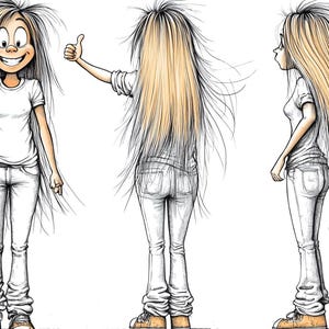 Dessins animés, personnages d'animation féminine adolescentes, dessin au trait couleur, lot de 1 28 dessins au trait numériques Ai-Svg-png