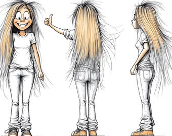 Teen Female Animation Character Cartoons Line Art Color  Bundle 1   28  Digital Ai Line Art PNG-SVG (Digital Download)